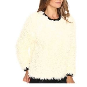 Zac Posen Designer Women's Erica Ivory Faux Fuzzy Shearling Pullover Sweater